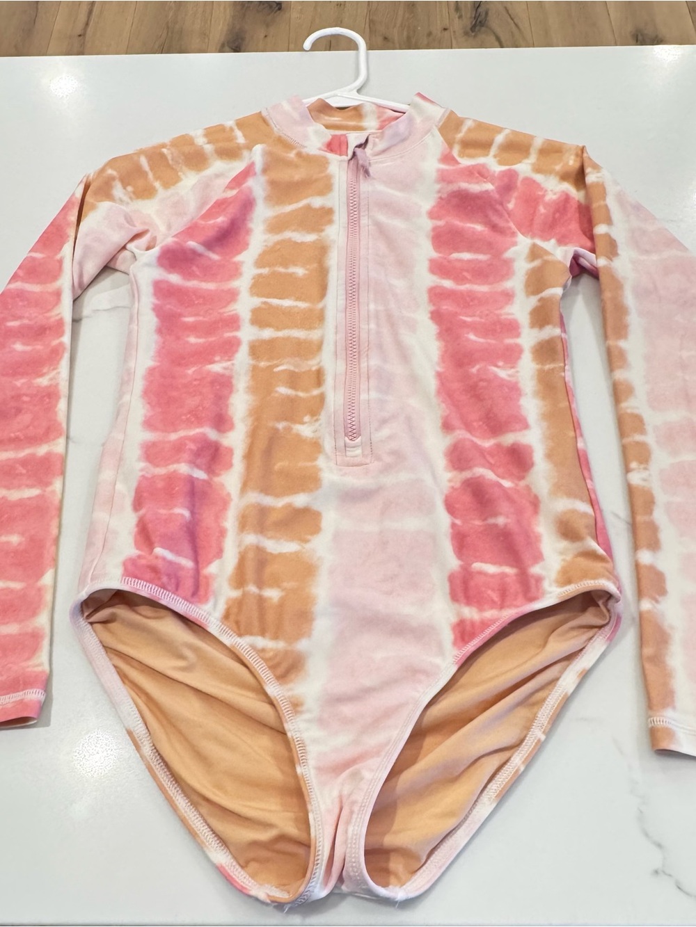Girls J Crew Crewcuts  Pink Tie-Dye Zip Front Swimsuit Sz 12 UV protection